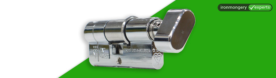 100mm Polished Chrome 3* Star TS007 Child Safe Cylinder & Turn 45T/55 Kitemarked Euro Cylinder