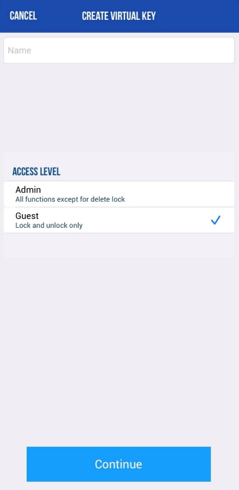 Schlage Home app creating virtual keys screen.