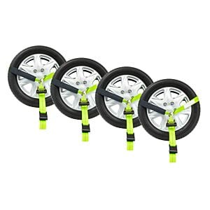 Auto Tie Down Straps w/ Flat Hook (High Visibility Green Webbing)